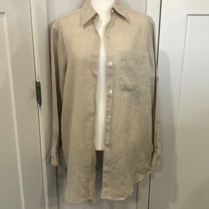 Liz Claiborne 100% Linen Button Down Long Sleeve Top Size S. Long line Casual